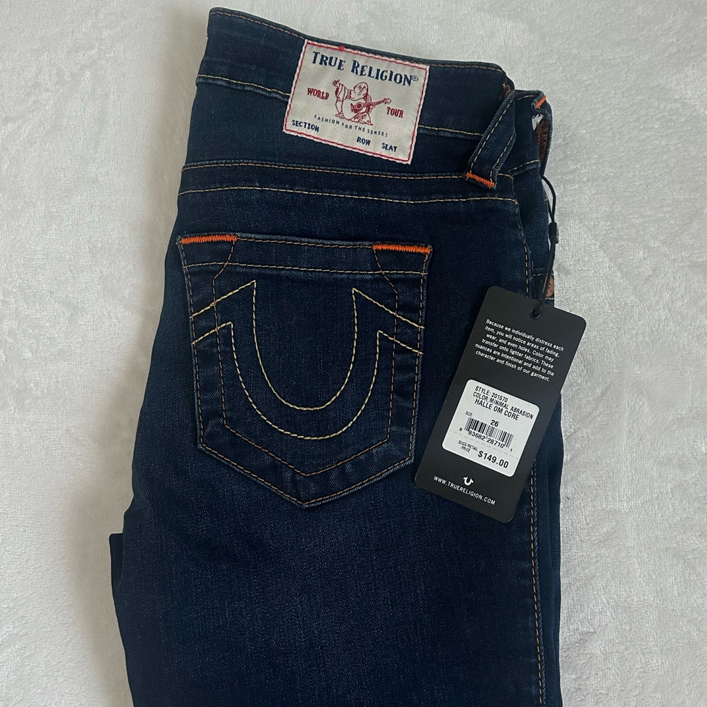 True Religion Indigo Jeans With Orange Stitching